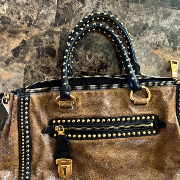 Prada crackle leather studded two way bag - Picture 2 of 6